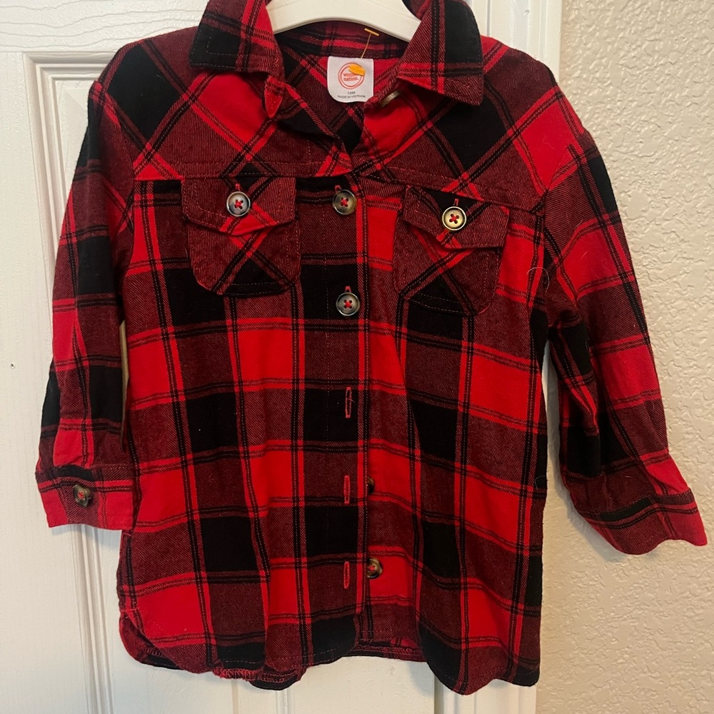 Wonder Nation Red and Black Checkered Button Down Shirt
